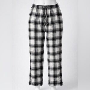 GAP Plaid Pajama Pants M Black White Gold Glitter Stripe Drawstring
